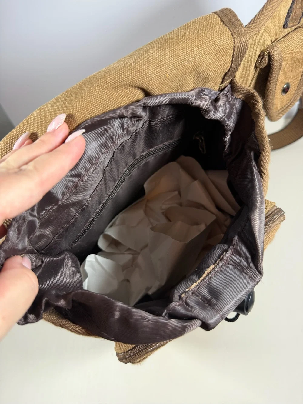 Brown Canvas Messenger Bag with Leather Trim